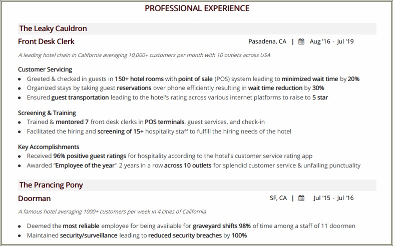 Resume Skills For Hotel And Restaurant Management
