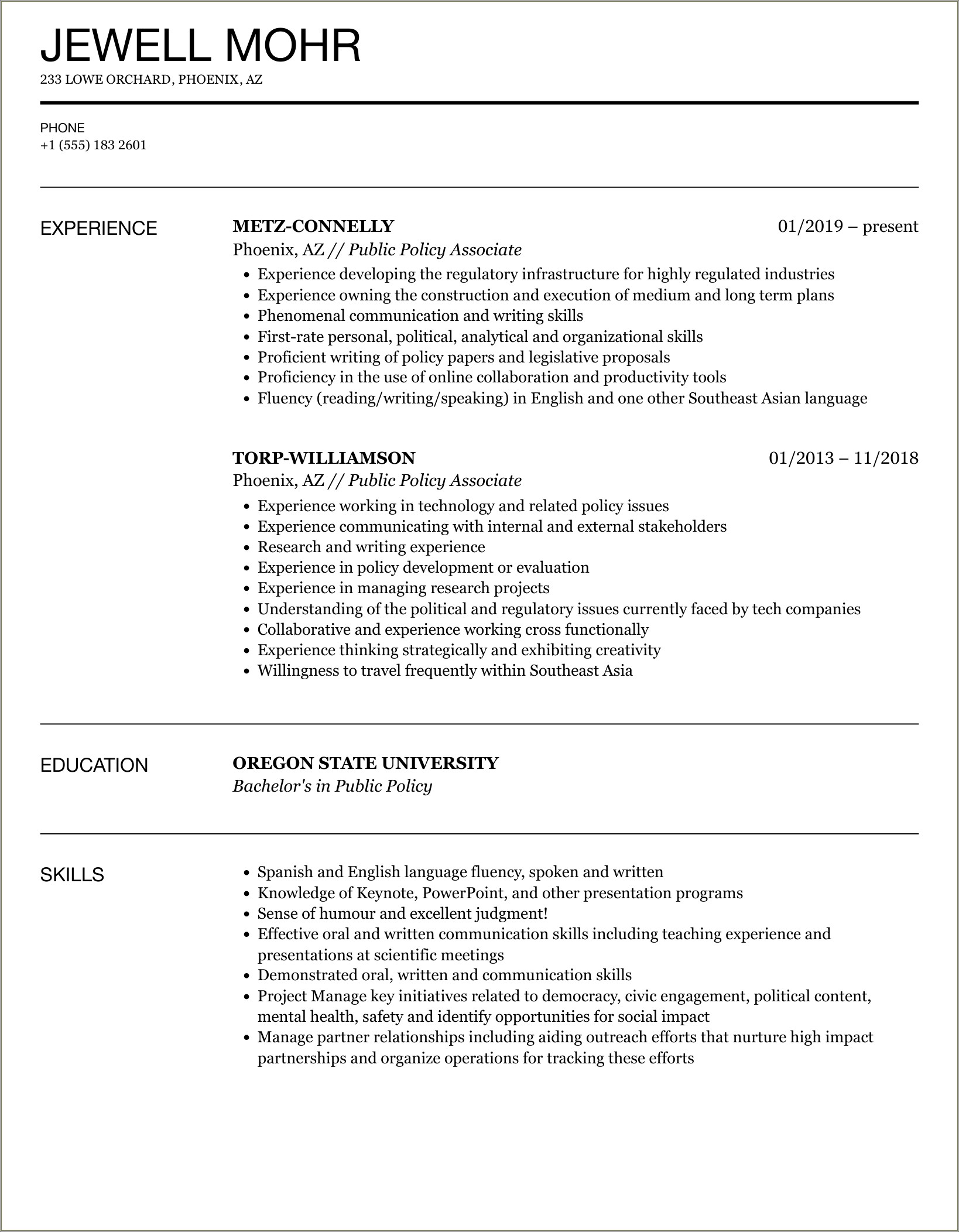 Resume Skills For Policy Nd Development