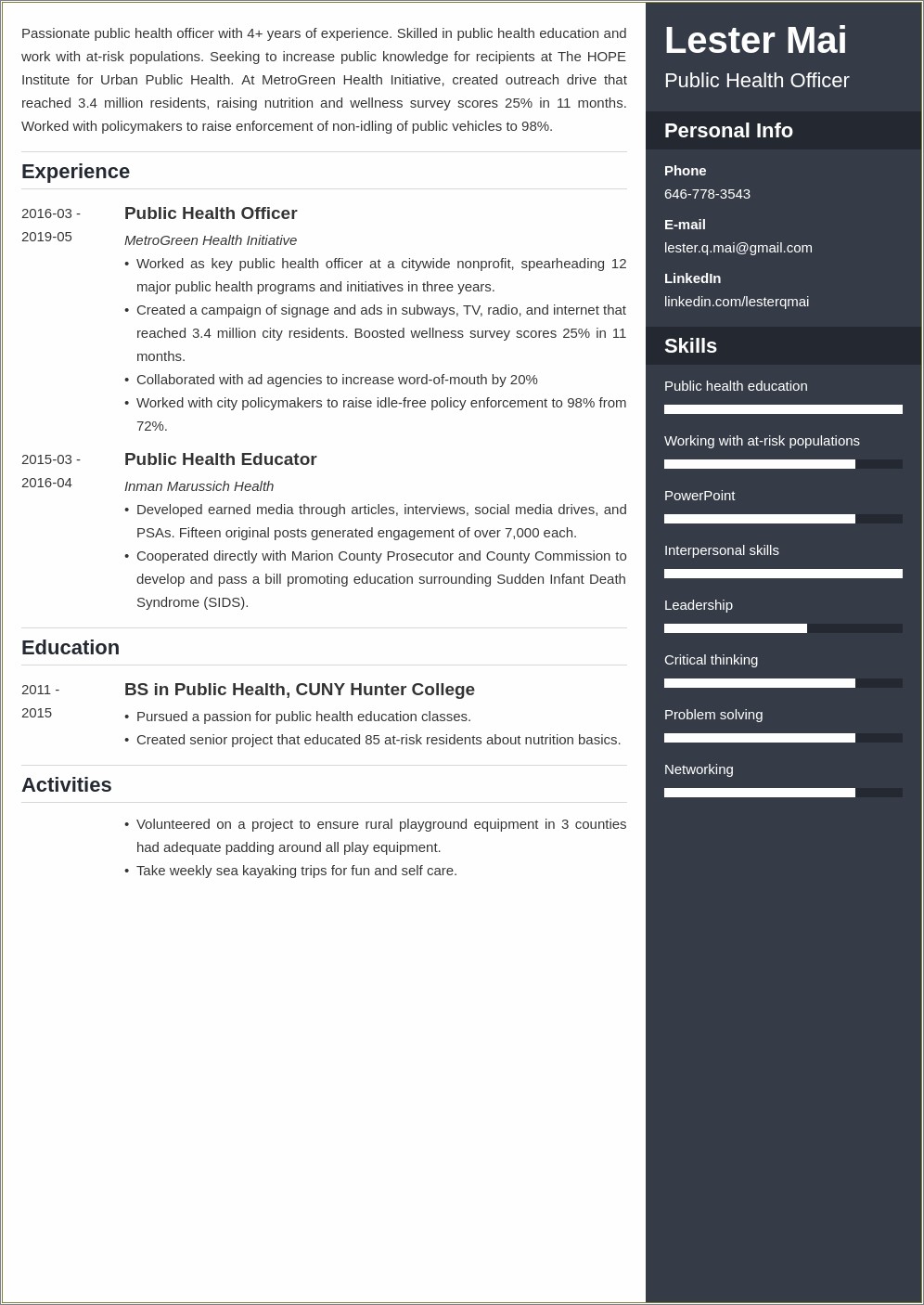 Resume Skills For Public Health Degree