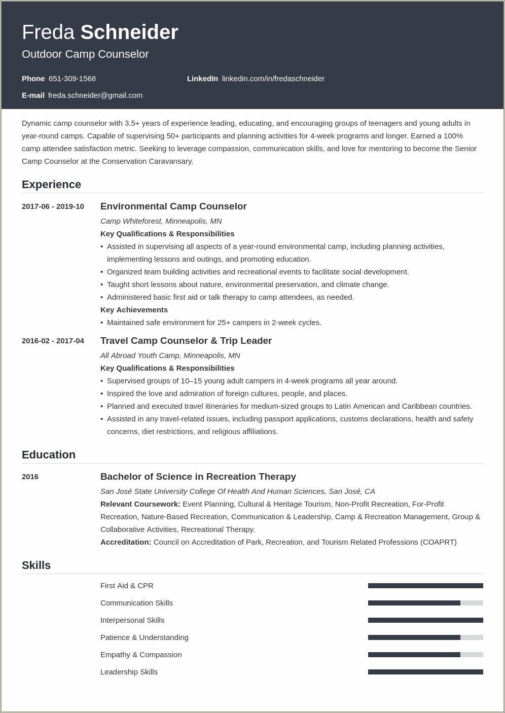 Resume Skills For Summer Camp Counsoler