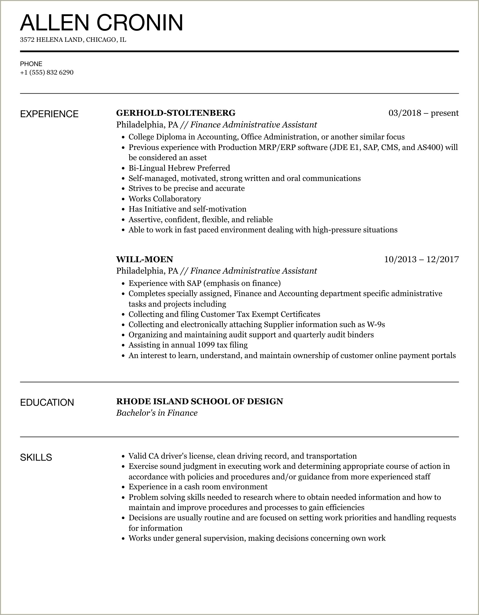 Resume Skills List For Administrative Assistant