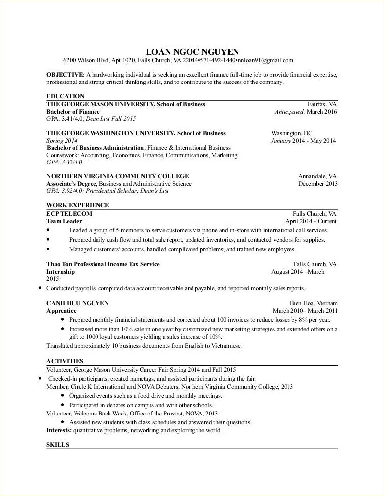 Resume Skills List For Church Job