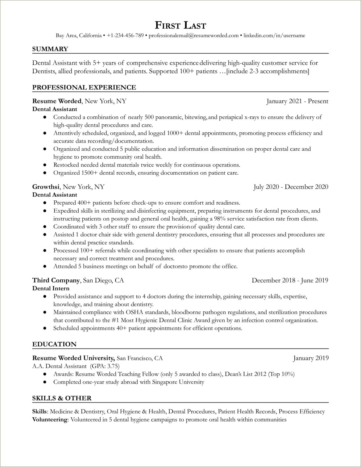 Resume Skills Needed For Dental Receptionist