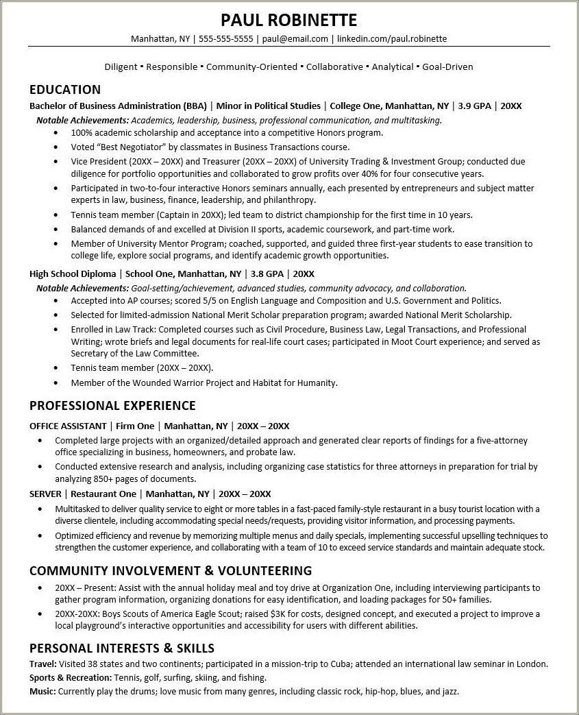 Resume Skills Section For Law School