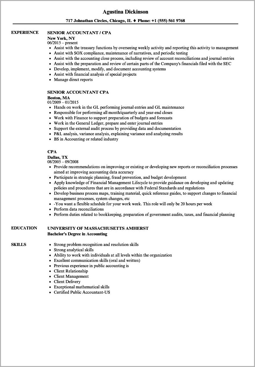 Resume Started With Big Four Public Accounting Experience