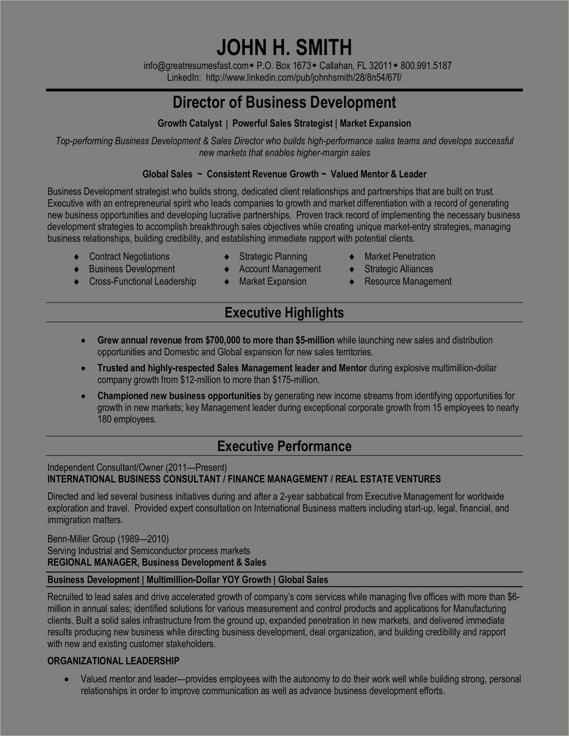 Resume Successful Management And Development Consulting Business