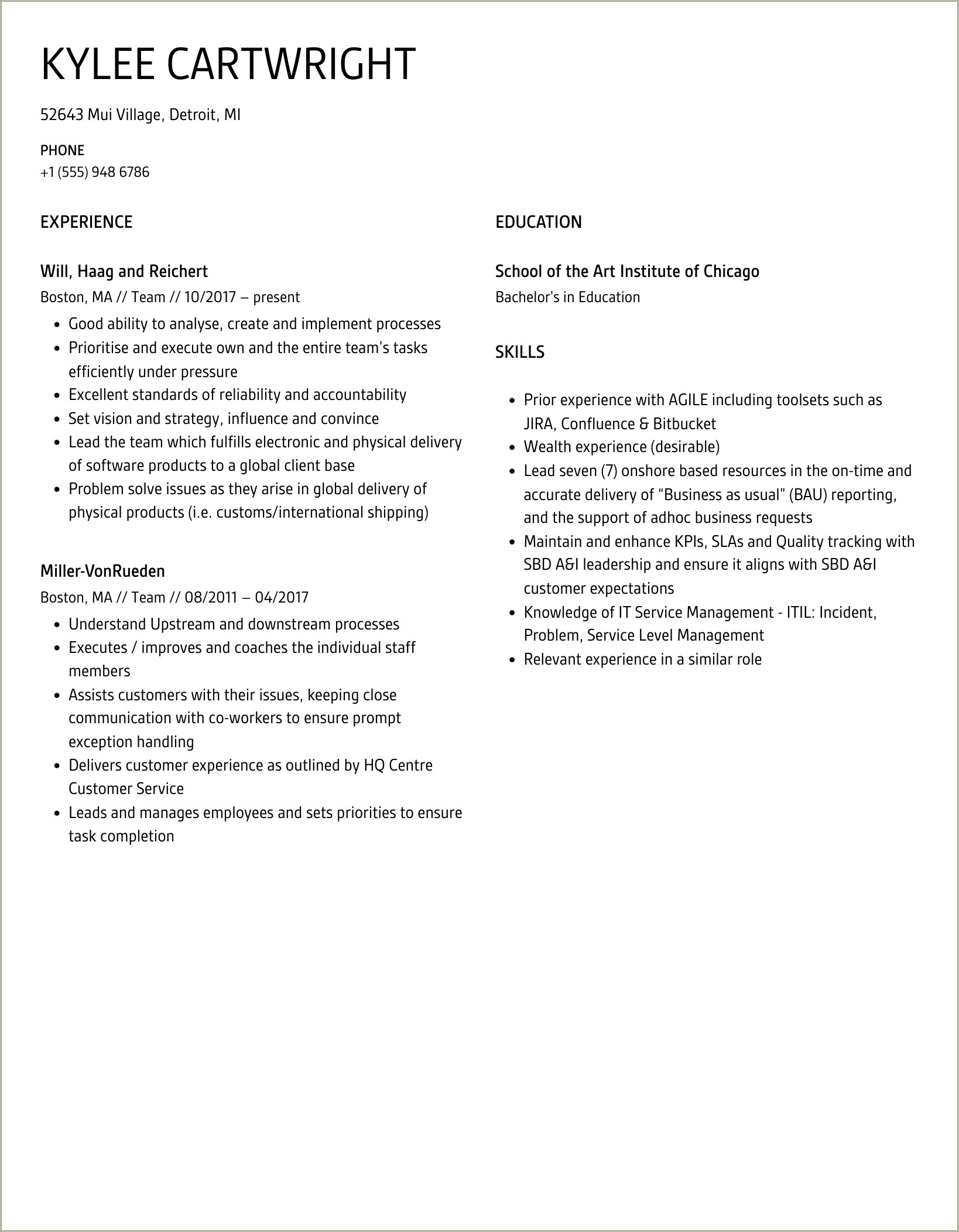 Resume Successfully Work With Others To