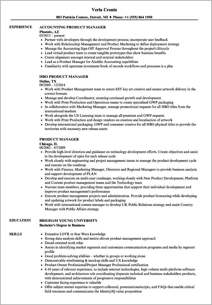 Resume Sumary For Product Manager Applicants