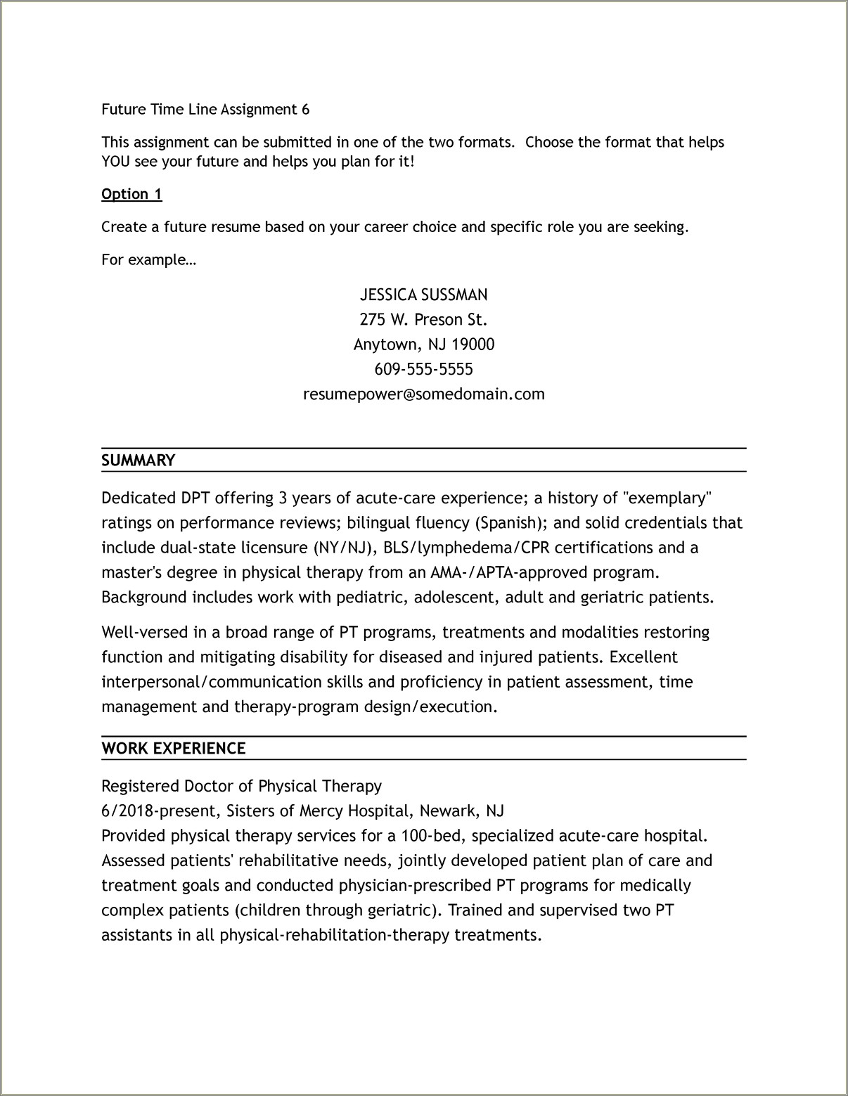 Resume Summary Broad Range Of Physical Therapy Interventions