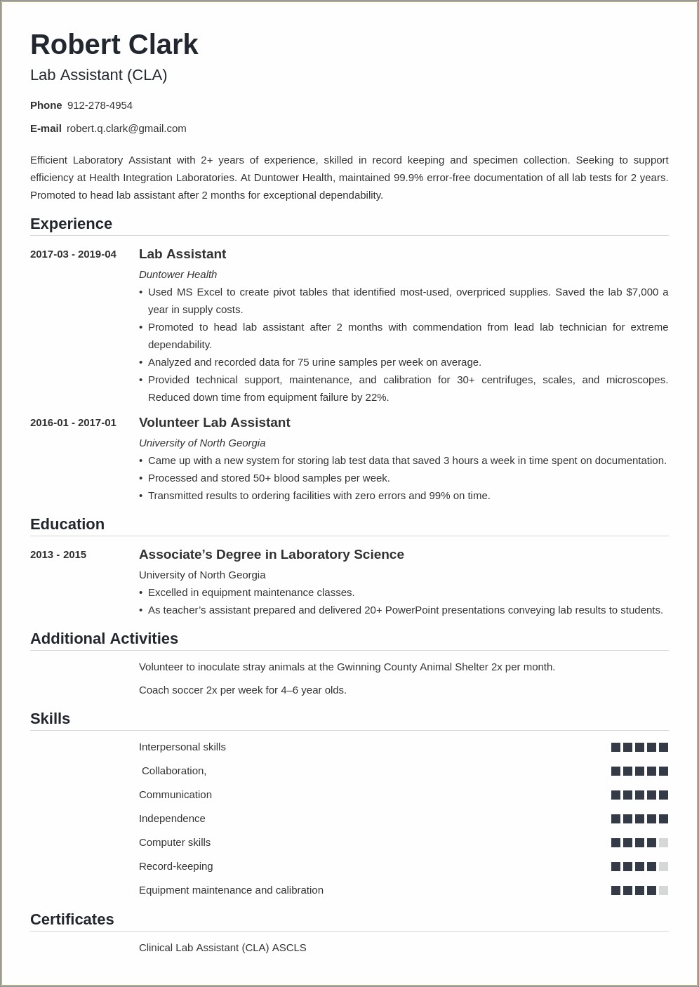 Resume Summary Entry Level Lab Technician Assistnat