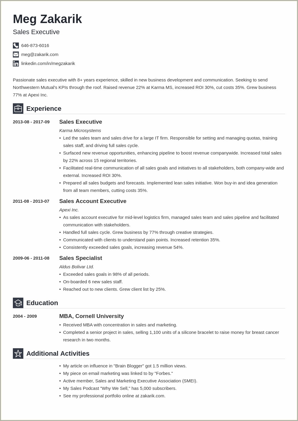 Resume Summary Example For A Business