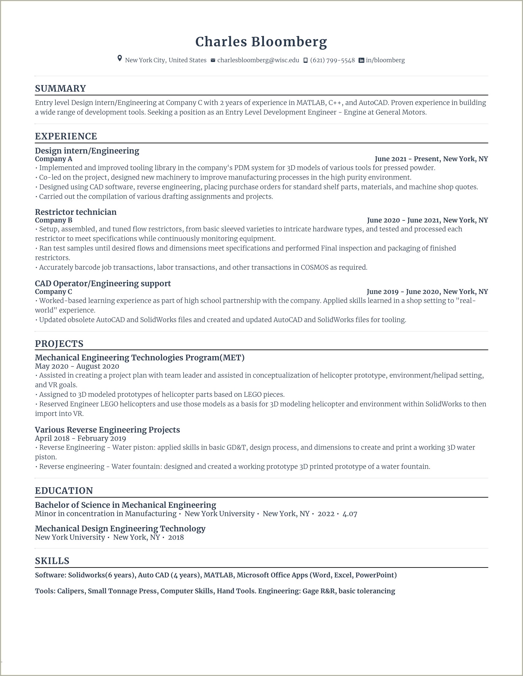 Resume Summary Example For Engineer Resume