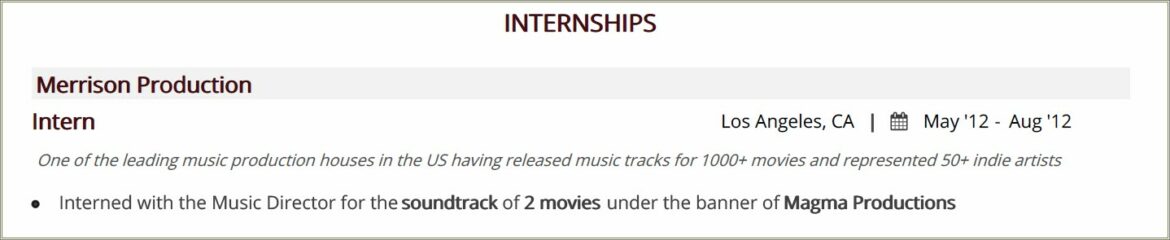 Resume Summary Example For Music Industry