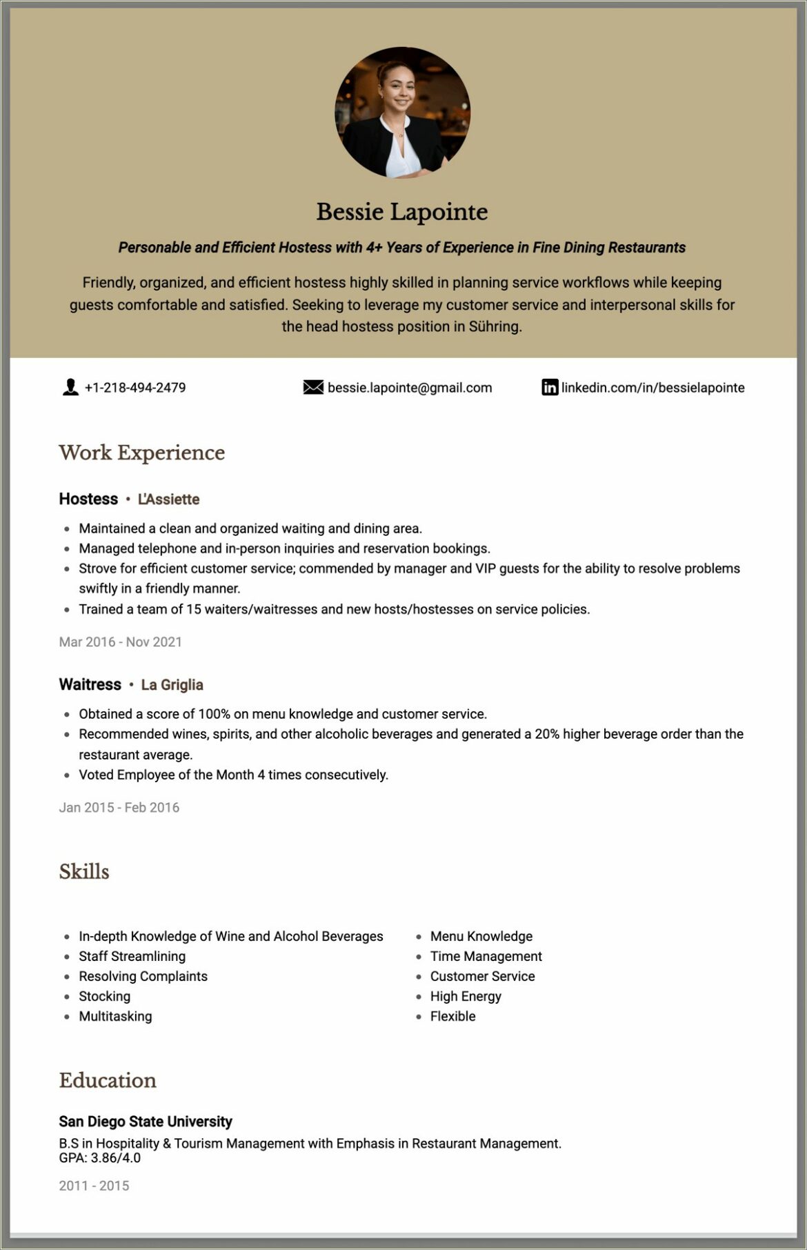 Resume Summary Example Of A Hostess