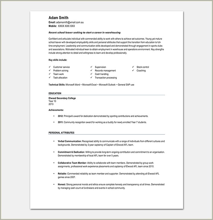 Resume Summary Examples Entry Level Warehouse