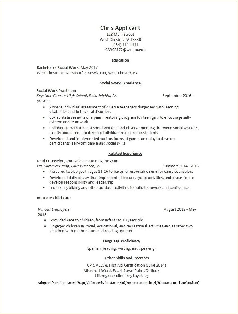 Resume Summary Examples For 16 Year Old