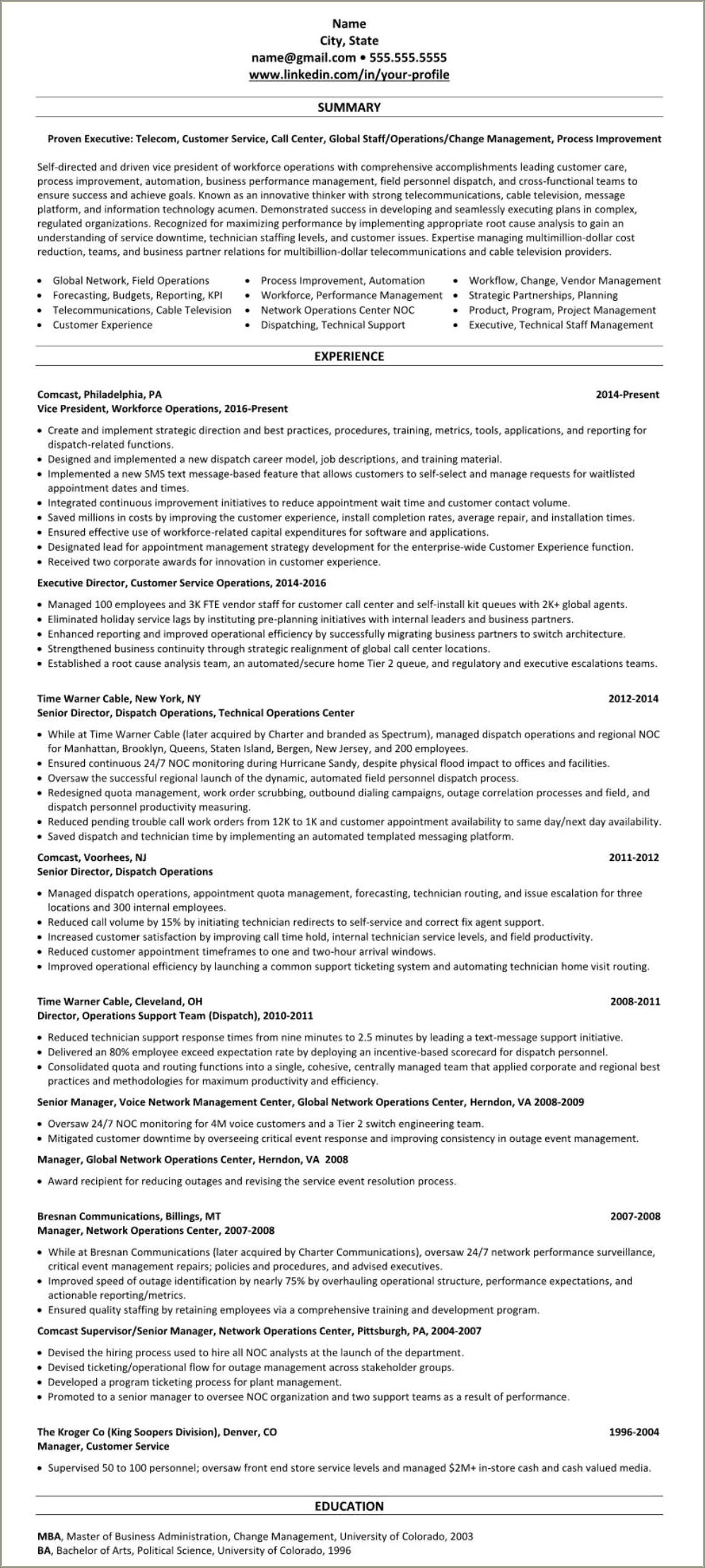 Resume Summary Examples For Call Center Manager
