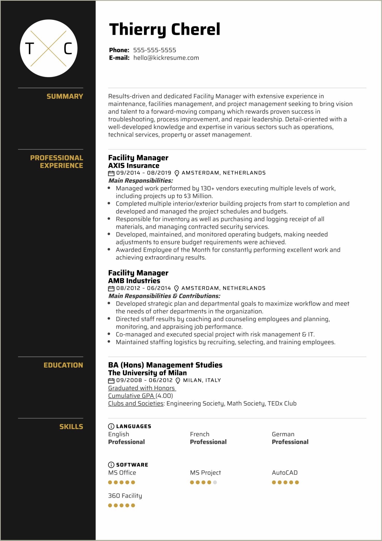 Resume Summary Examples For Facilities Manager