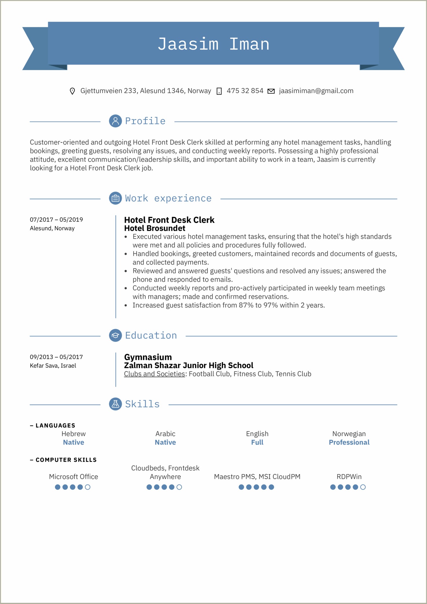 Resume Summary Examples For Front Desk Receptionist