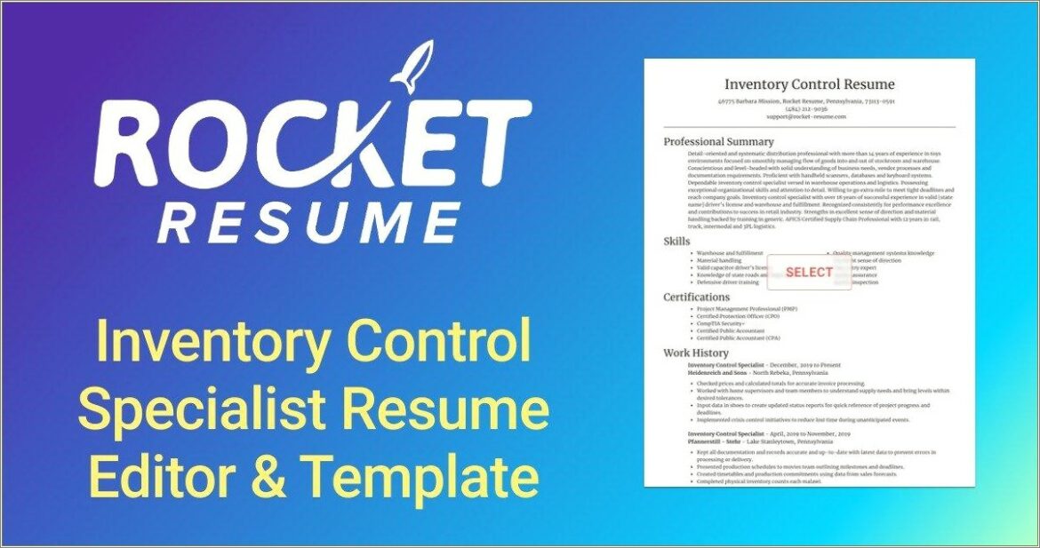 Resume Summary Examples For Inventory Control