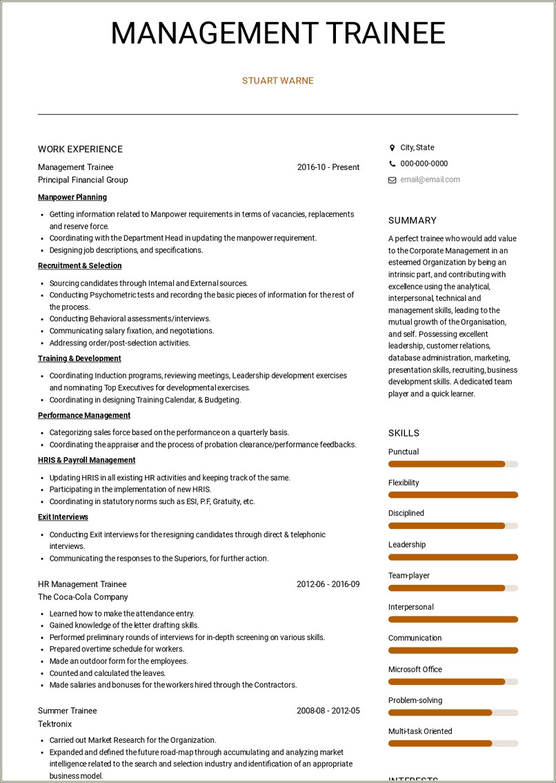 Resume Summary Examples For Manager Trainee