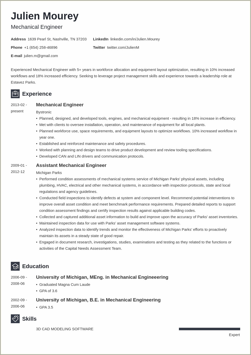 Resume Summary Examples For Mechanical Technician