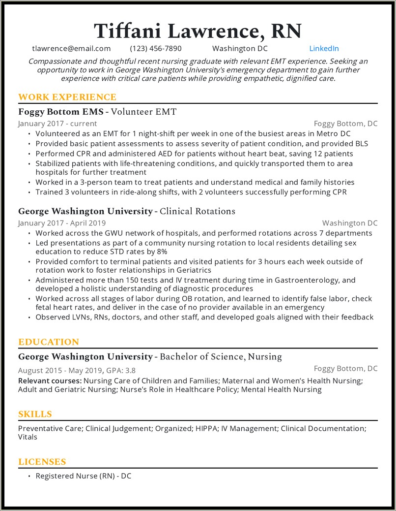 Resume Summary Examples For Nursing Grad Students