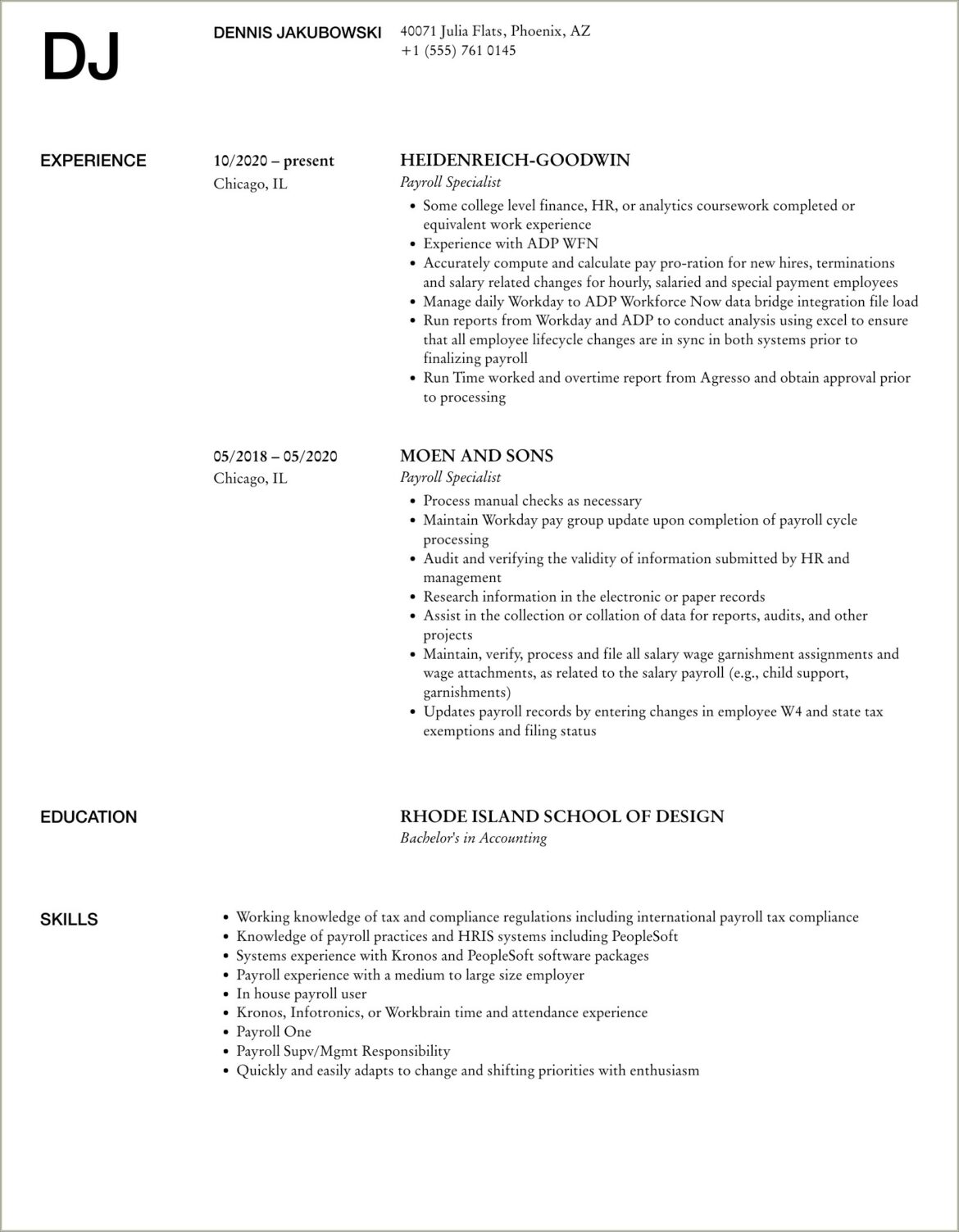 Resume Summary Examples For Payroll Specialist