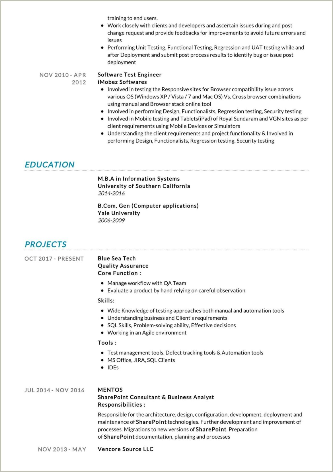 Resume Summary Examples For Quality Assurance