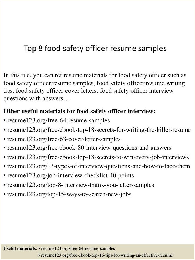 Resume Summary Examples For Safety Supervisor