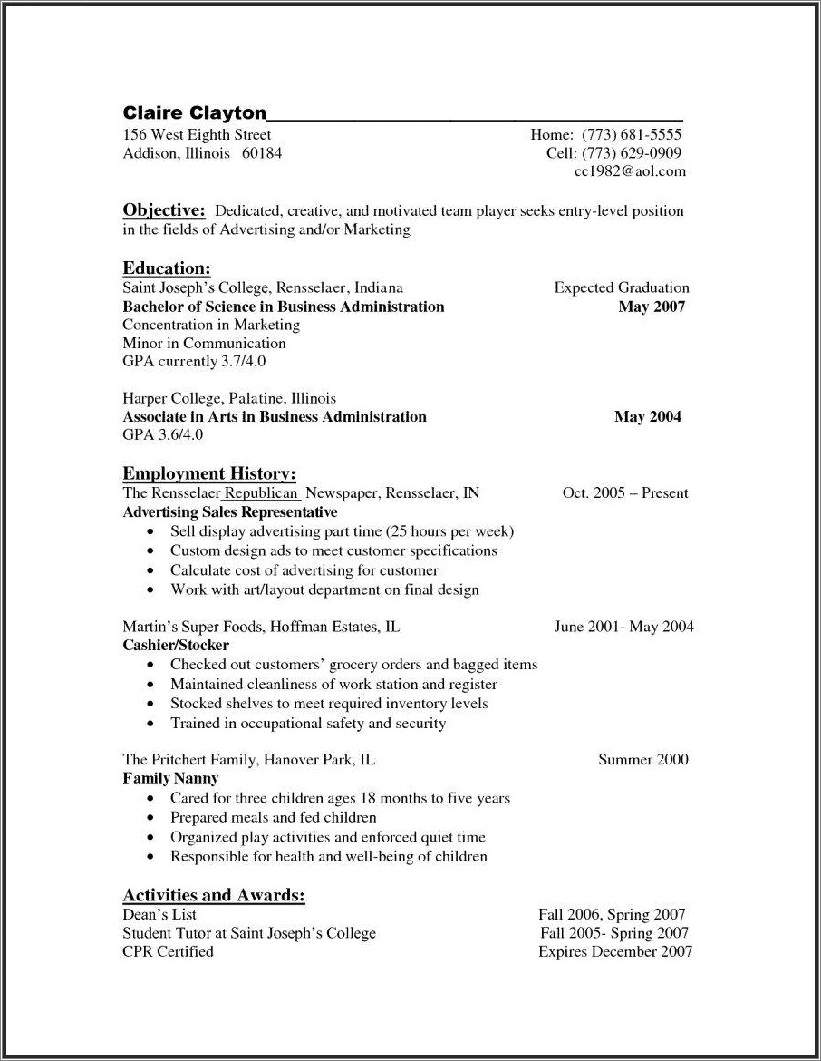 Resume Summary For 1 Year Experience