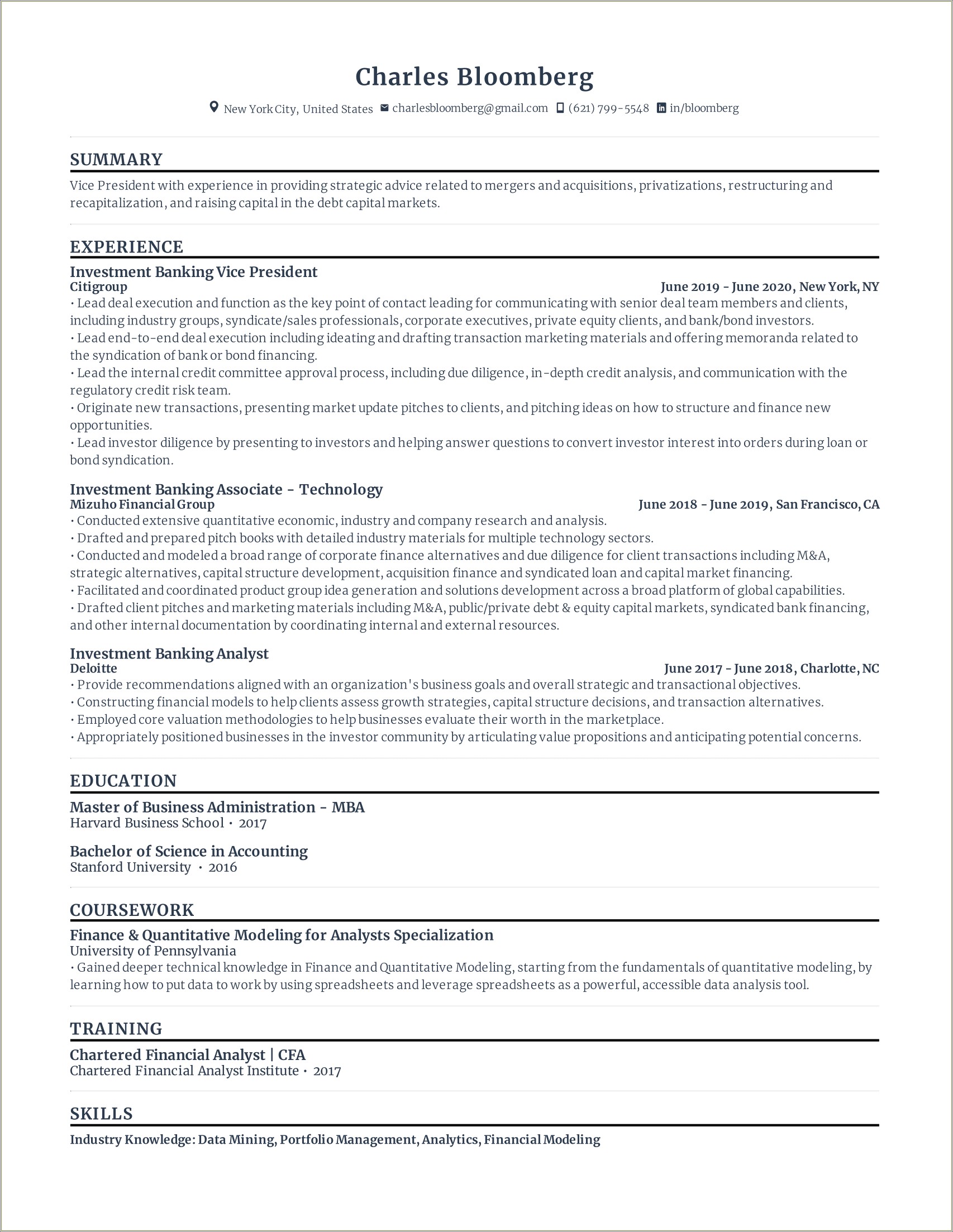 Resume Summary For A Investment Accounting