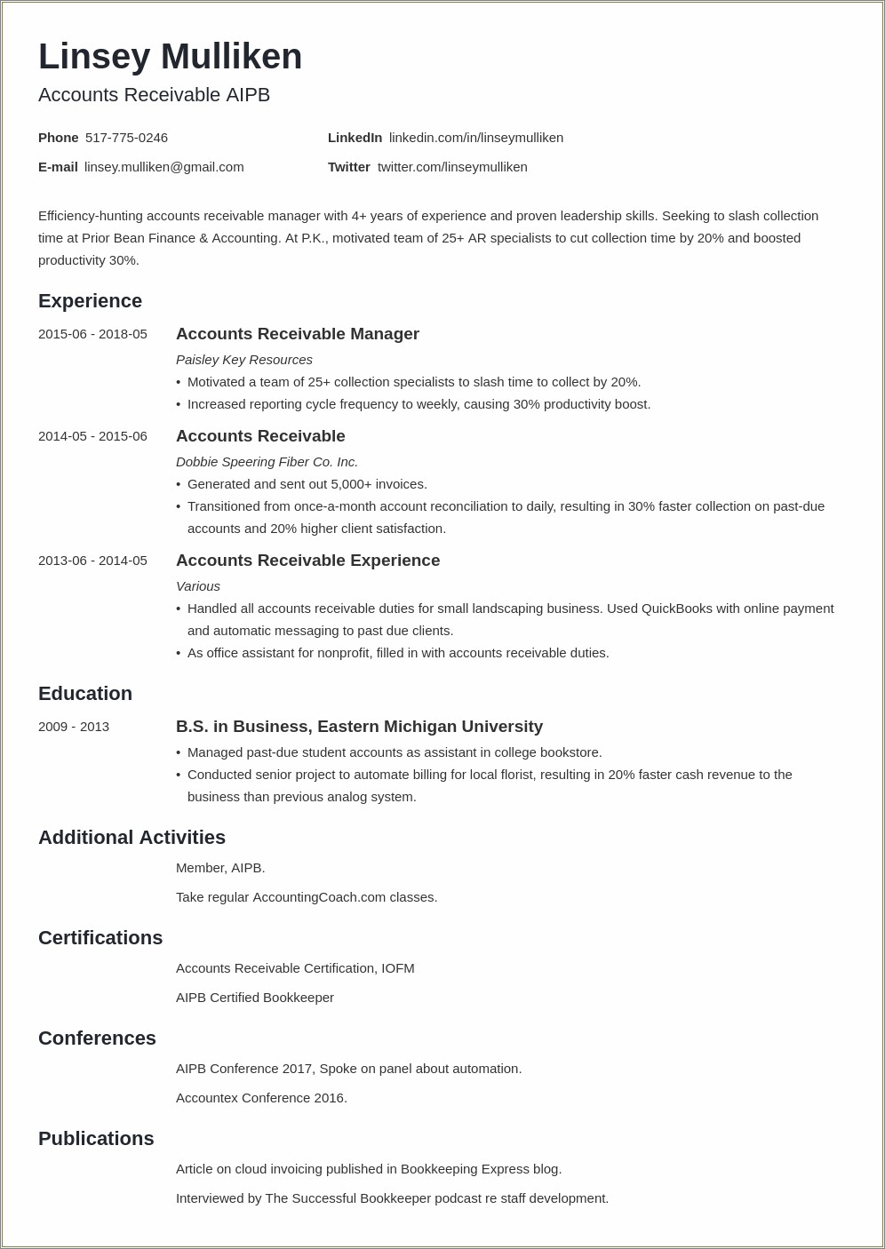 Resume Summary For Accounts Receivable Entry Level