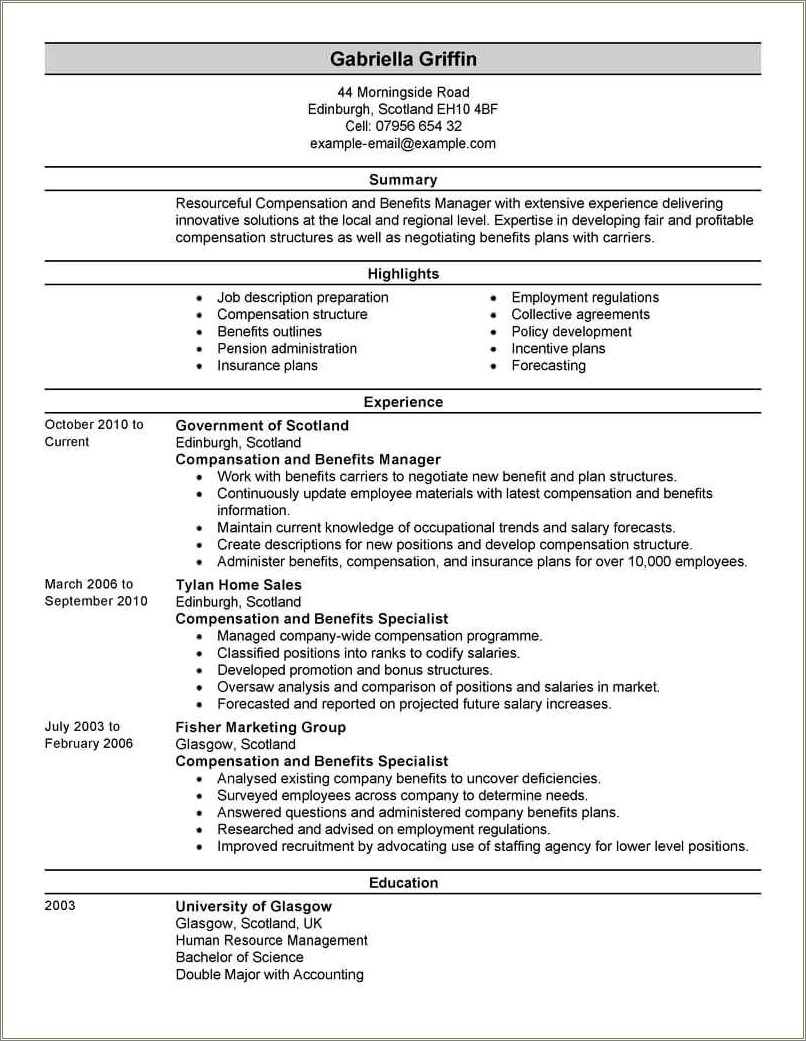 Resume Summary For An Hr Job