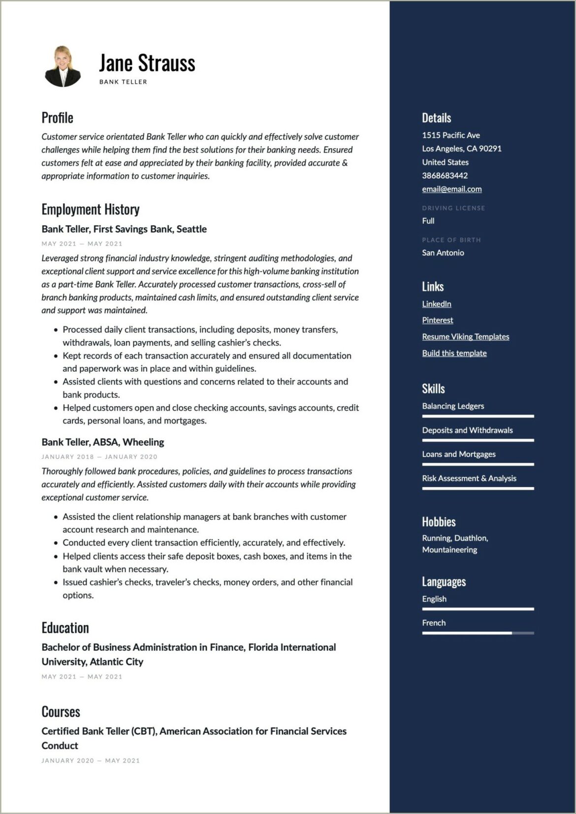 Resume Summary For Credit Union Teller