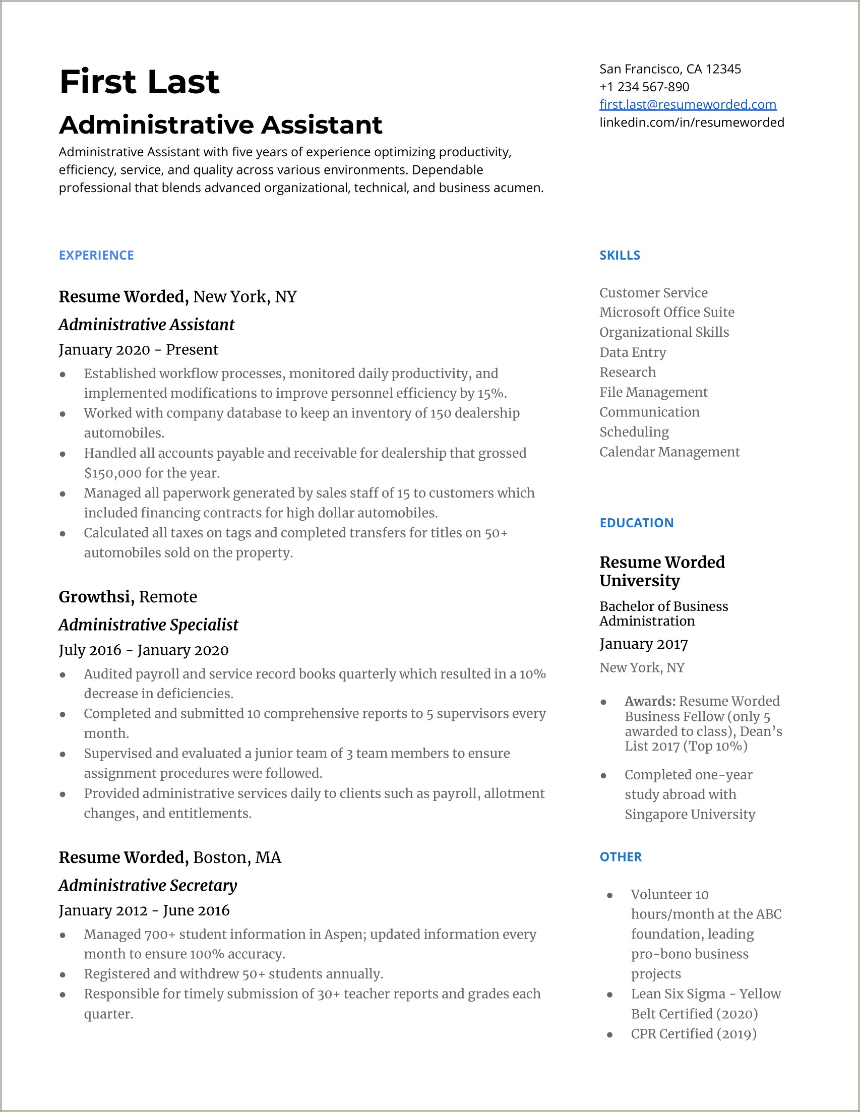 Resume Summary For Customer Service Administrator