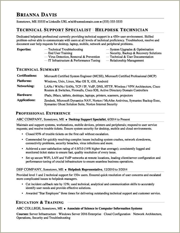Resume Summary For Customer Service And Computers