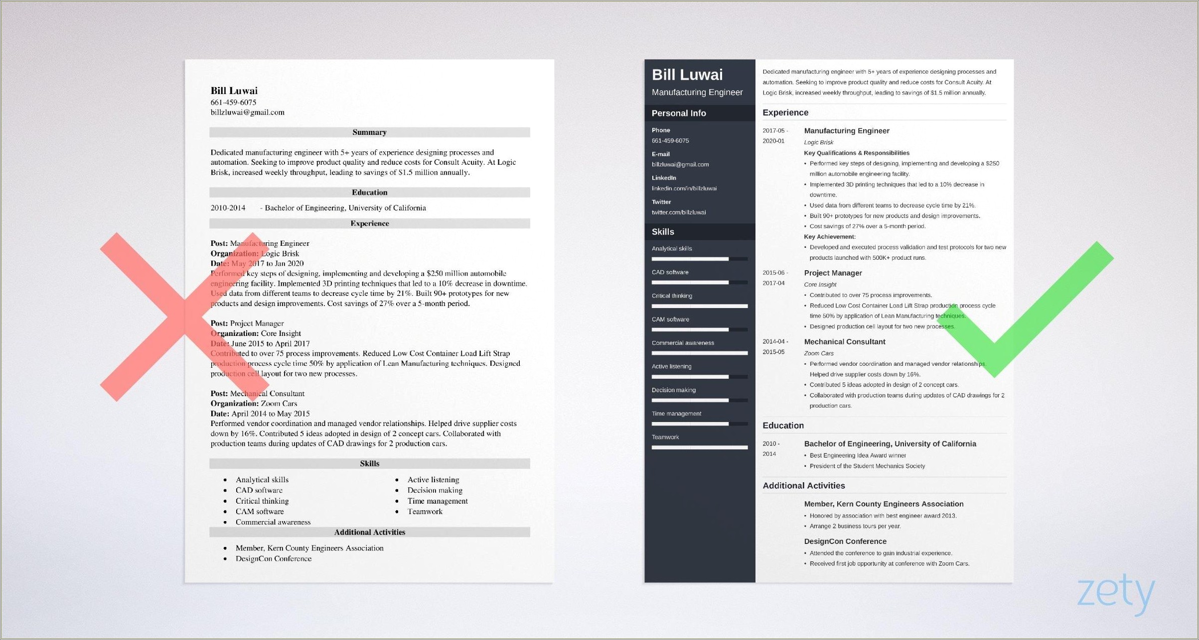 Resume Summary For Mechanical Manufacturing Engineer