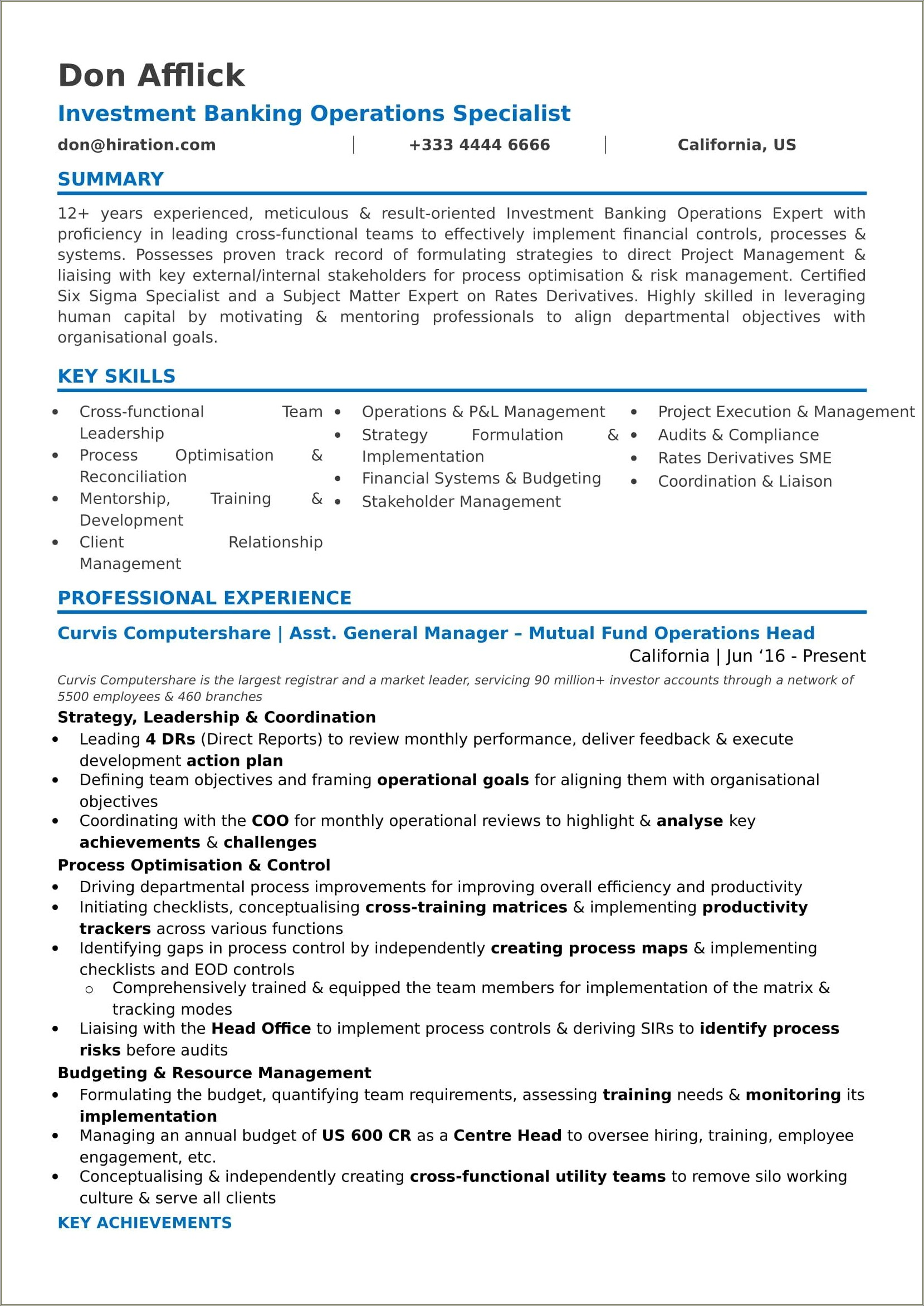 Resume Summary For Multiple Career Example