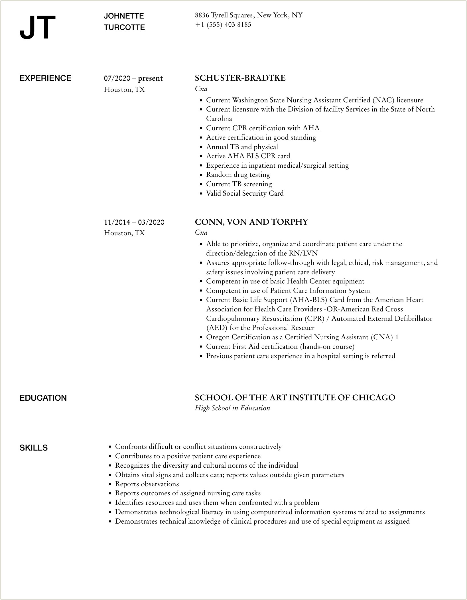 Resume Summary For New Cna With No Experience