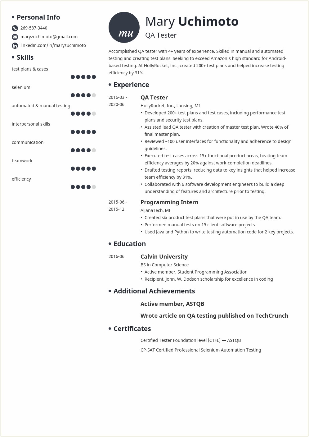 Resume Summary For Qa And Sales