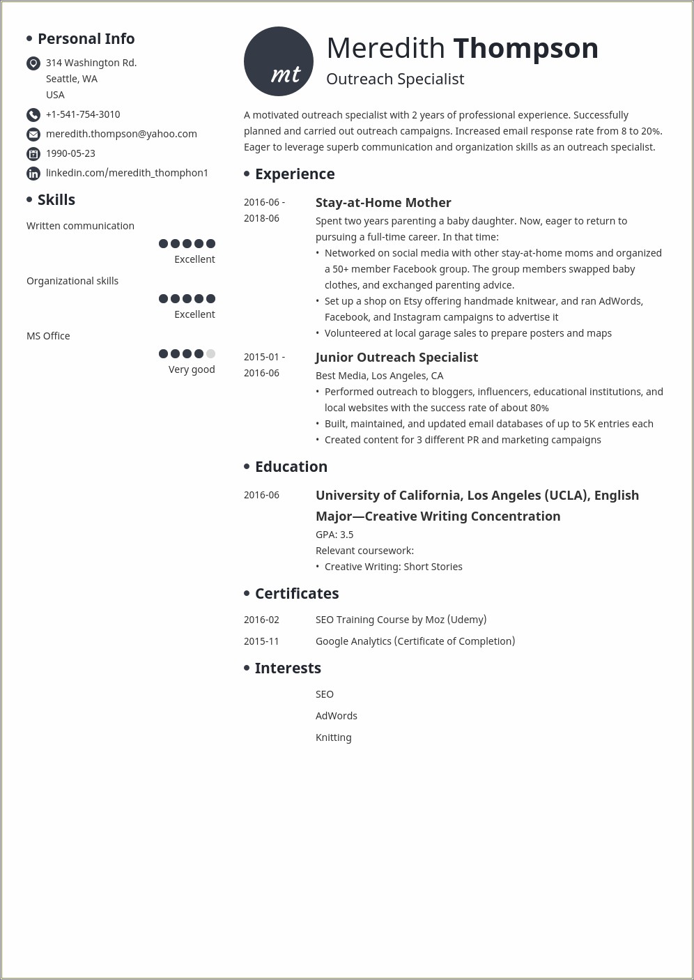 Resume Summary For Re Entering Workforce