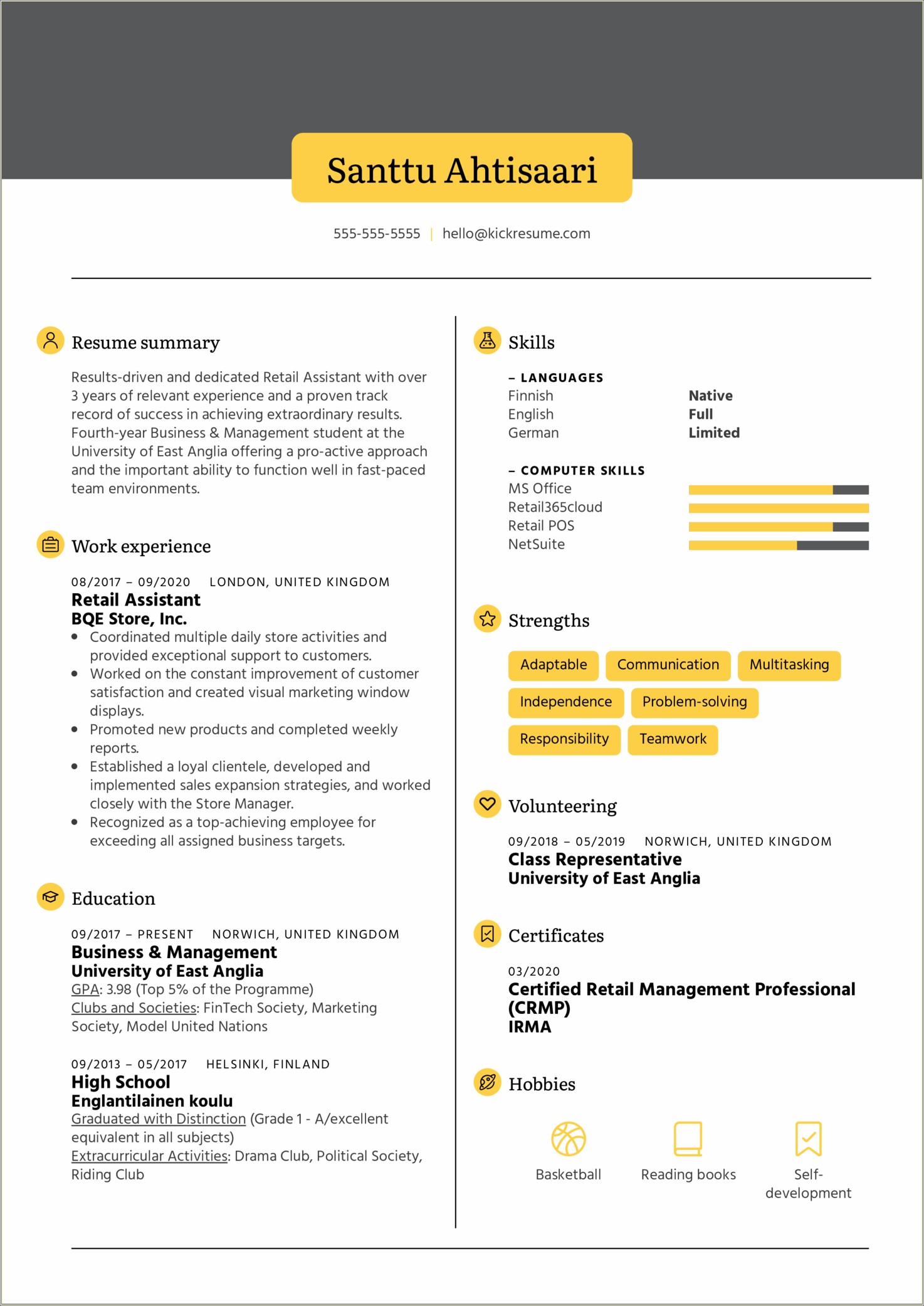 Resume Summary For Retail Store Manager