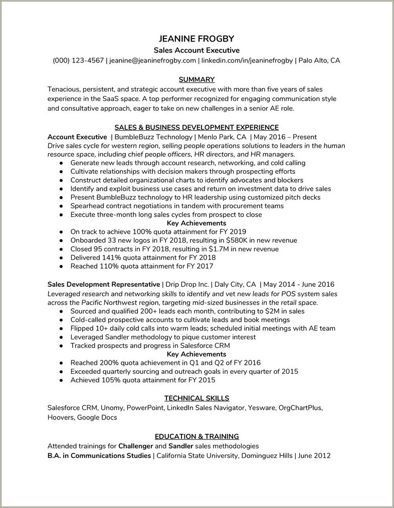 Resume Summary For Sales And Marketing