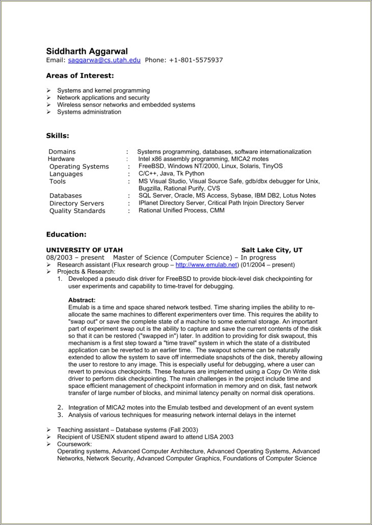 Resume Summary It Systems Linux Integration