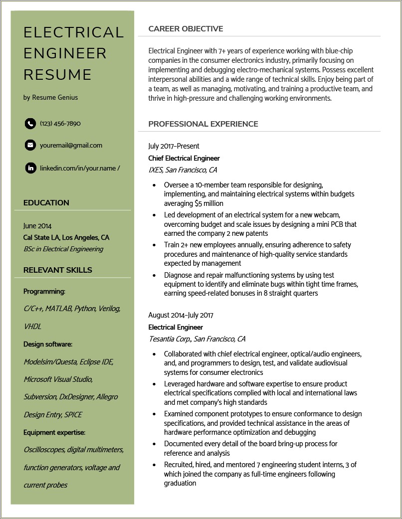 Resume Summary Mechanical Quality Control Samples