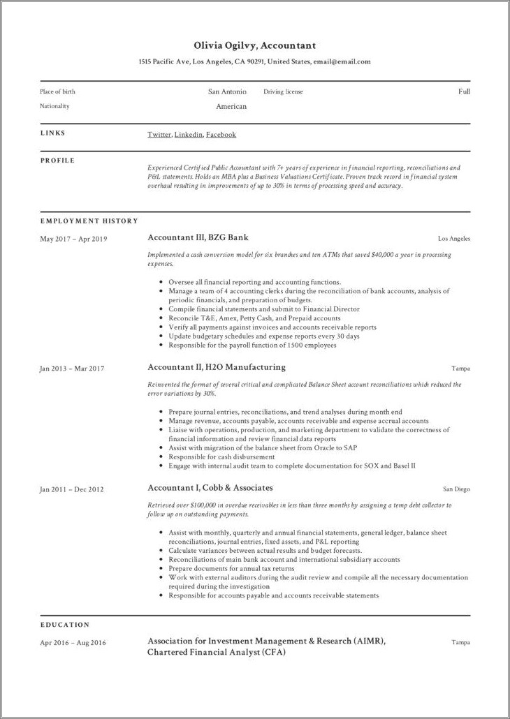 Resume Summary Of Qualifications Examples Accounting
