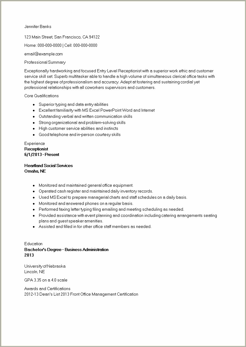Resume Summary Of Qualifications Sample Entry Level