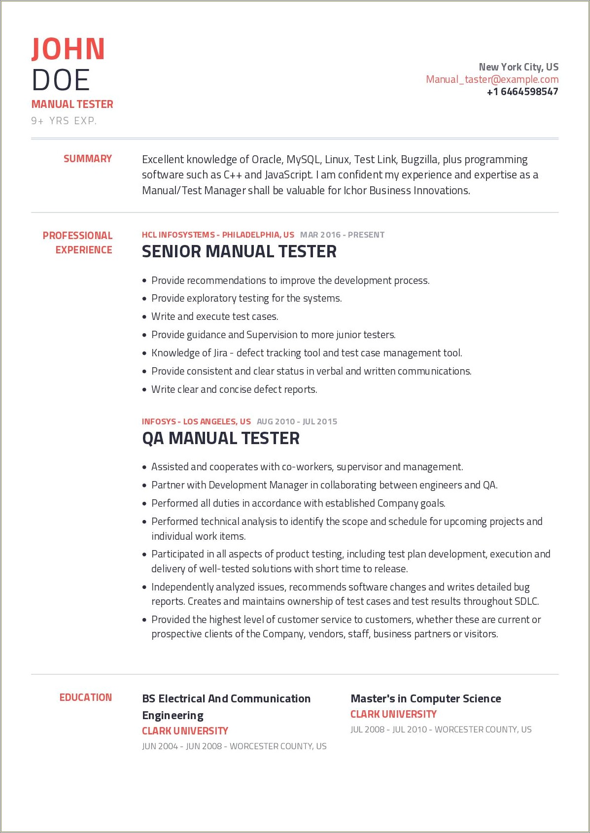 Resume Summary Of Test Engineer