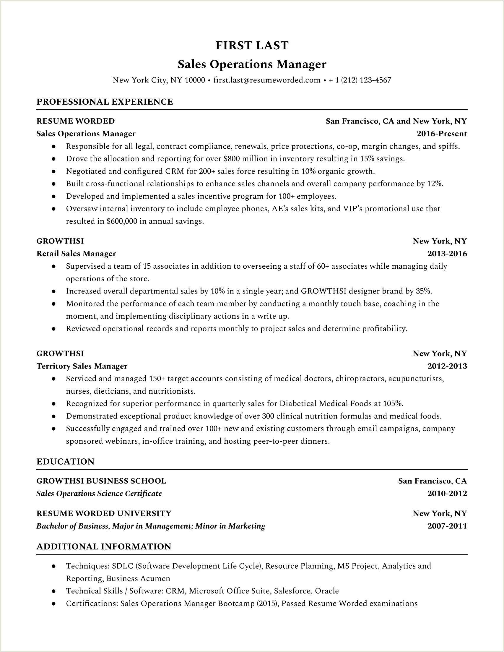 Resume Summary Sample For Operations Manager